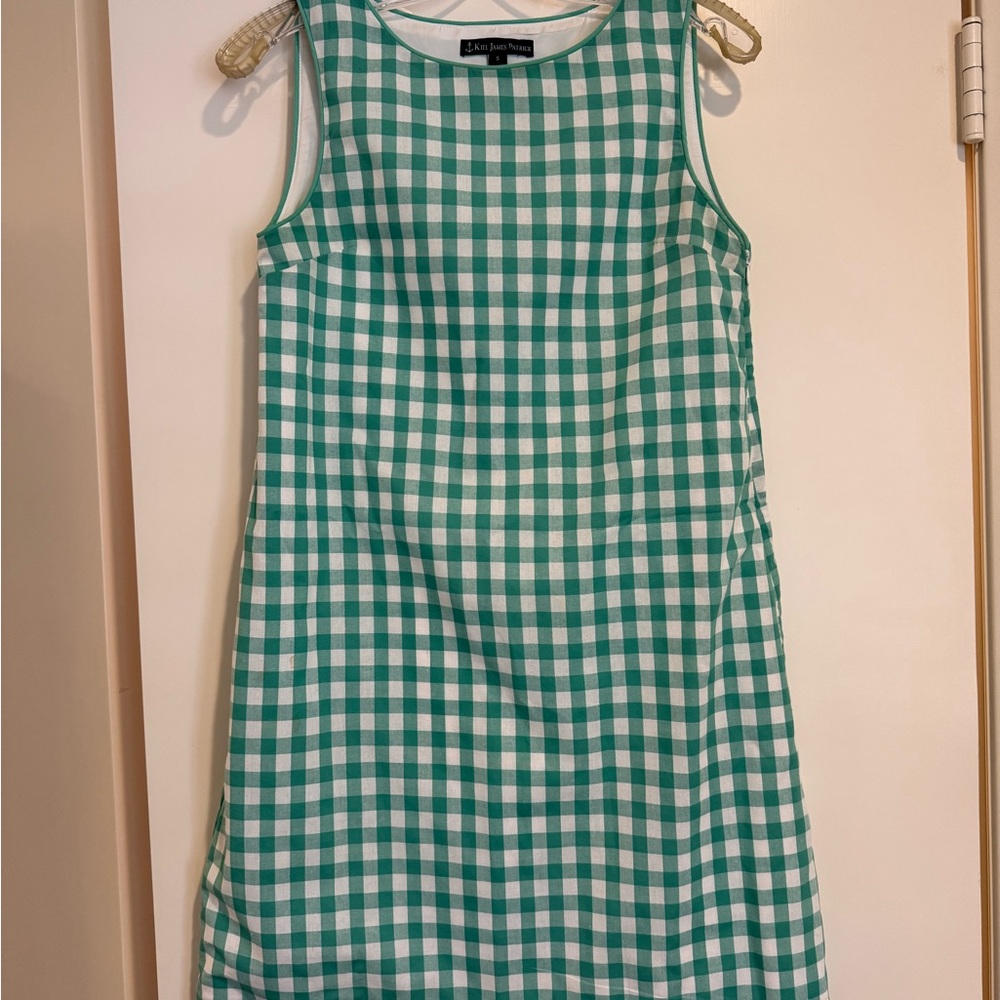 Kiel James Patrick Green and White Checkered Mini Dress